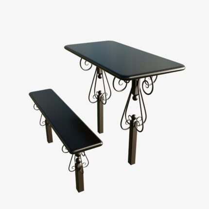 Masa si scaun din granit negru combinat cu metal